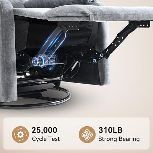 Swivel Rocker Recliner Chair with Adjustable Backrest and Footrest, Ultra-Comfy Fabric Reclining Chair, Glider Recliner with Lumbar Support & Overstuffed Arms, Chairs for Living Room (Grey) 7