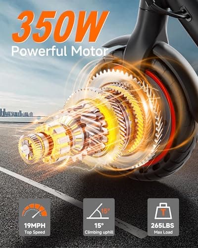 Electric Scooter with Seat for Adults and Teens, 19MPH & 15-Mile Range, 350W Motor, 8.5" Solid Tires with App Control & Dual Brake System - Foldable Commuter E-Scooter with Storage Bag 3