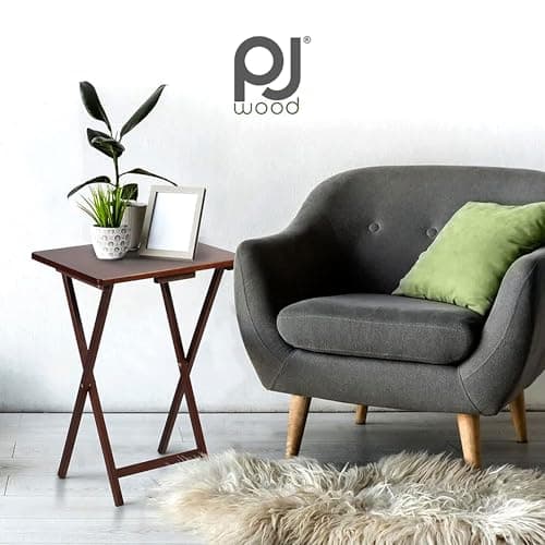 PJ Wood 2-Pack Folding TV Tray & Table, Multifunctional Foldable Set for Eating, Honey Oak 7