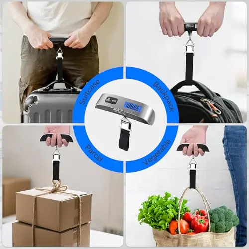 Luggage Scale 2 Pack Dr.meter Travel Scale Essentials Backlight LCD Display 110lb/50kg Luggage Weight Scale Portable Handheld Scale with Rubber Paint, Temperature Sensor, Battery Included 9
