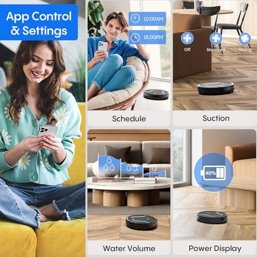 Bagotte Robot Vacuum and Mop Combo, 3-in-1 Robotic Vacuum Cleaner, 5000Pa Strong Suction with Auto Recharging,Tangle Free, Timing Function, App/WiFi/Voice/Remote for Hard Floor and Pet Hair 5