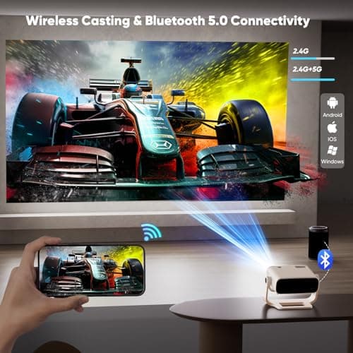 Wielio Smart Projector with WiFi 6 and Bluetooth - 4K Support 350Ansi Portable Bedroom Mini Projector Native 1080P , 2026 New Auto Keystone & Zoom Home Theater Cinema Movie Proyector, 120° Stand 5