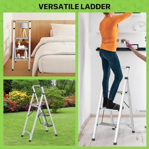Magshion 3 Step Ladder Wide Anti-Slip Pedals Step Stool, Lightweight Aluminum Folding Ladder with Handgrip for Kitchen, Household and Office (330lbs Capacity) 7