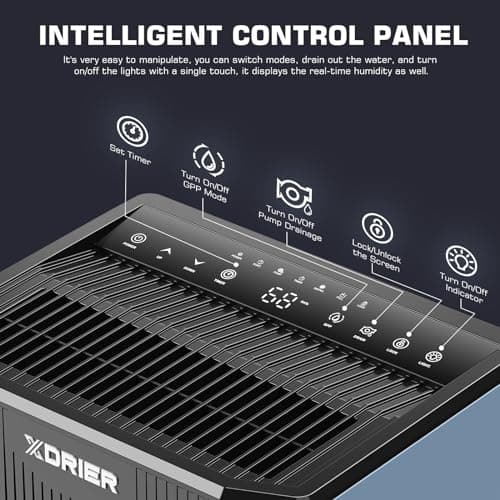 XDrier 120 Pints Dehumidifier with Pump, Commercial Grade Dehumidifier for Home, Bedroom, Basement, Warehouse, Industrial with Drain Hose & Tank, Smart Humidity Control, Auto Defrost 5