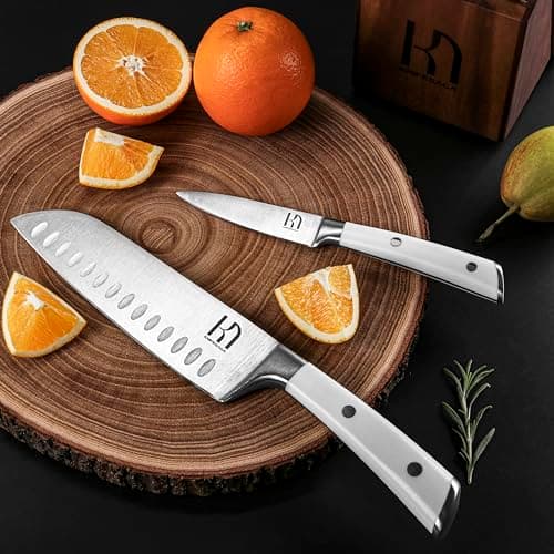 KnifeSaga Knife Set, Premium 15 Piece Japanese High Carbon Stainless Steel Knives Set for Kitchen with Block and Sharpener, Razor Sharp Kitchen Knife Block Sets with Ergonomic Full-tang Handle, White 7