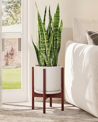 GENTINGBRO Adjustable Plant Stand Indoor, Bamboo Plant Stand Fits 8 9 10 11 12 Inches, Small Corner Planter Holder for Indoor Plants, Single Floor Plant Stands for Living Room Balcony, Reddish Brown
