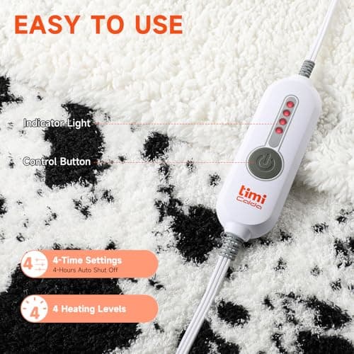 TiMiCalda Cow Print Electric Blanket - Soft Knitted Sherpa Heated Throw with 4 Heat Levels 4 Hours Auto-Off, Electric Throw with Overheating Protection, Warm Gifts, 50"x60" 6