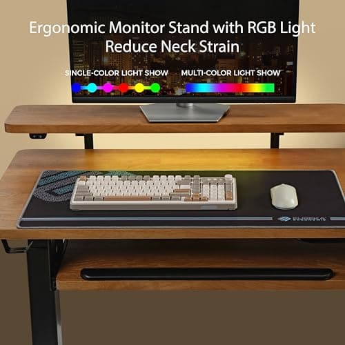 EUREKA ERGONOMIC L Shaped Standing Desk w Solid Wood Tabletop,61" Electric Corner Computer Desk, Adjustable Height Desk w Keyboard Tray,Dual Motor,LED Monitor Stand,Right/Oak 8