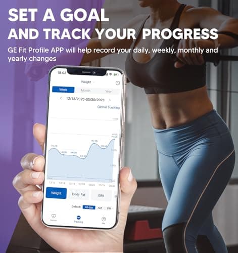 GE Smart Scale for Body Weight: 8-Electrode Digital Bathroom Scale for Weight Fat BMI Muscle Mass Full Body Composition Analyzer 50 Measurements Bluetooth Highly Accurate Weighing Machine 400lb Black 7