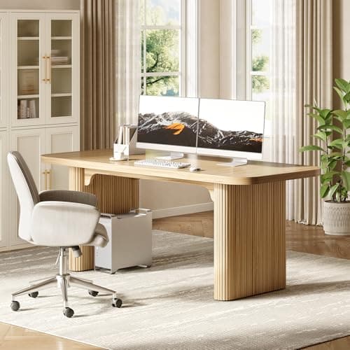 LITTLE TREE 62-Inch Home Office Computer Desk, Large Writing Desk with Textured Double Base, 5 ft Conference Meeting Seminar Table for Office 7