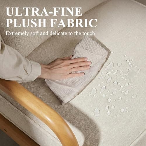 MALOL Mid-Century Accent Chair with Solid Wood Frame, Reading Relaxing Armchair Lumbar Pillow& Soft Cushion, Leisure Chair for Living Room, Bedroom, Waiting Room-Beige 5