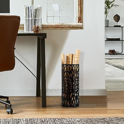 LAND·VOI Umbrella Holder, Umbrella Stand for Entryway, Metal Umbrella Organizer with a Detachable Drip Tray, Round Umbrella Rack Freestanding, 6.7 x 6.7 x 16 Inches, Black DUH11B 8