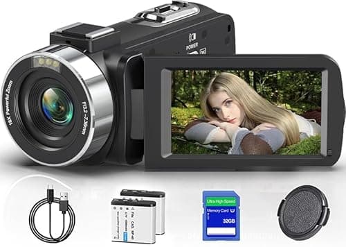 Camcorder Video Camera 4K Ultra HD 80MP Vlogging Camera for YouTube 18X Digital Zoom 3.0" 270° Rotation IPS Screen IR Night Vision Camcorder Recorder with 32GB SD Card, Lens Cap and 2 Batteries Purple
