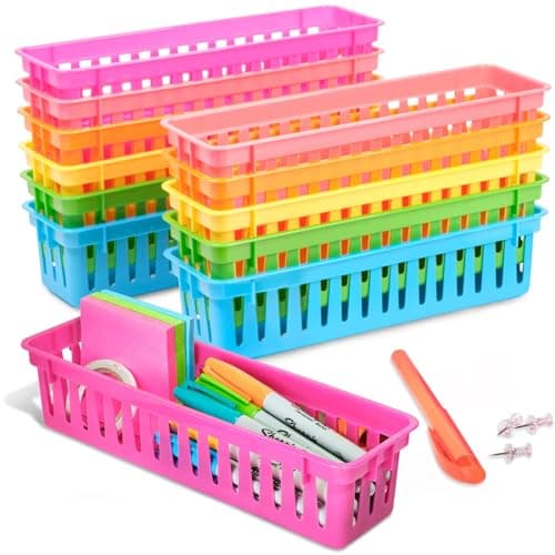 Juvale Plastic Pencil Holder for Classroom - 12-Pack, Multicolor, Slim Rectangular for Classroom Organization & Teacher Supplies