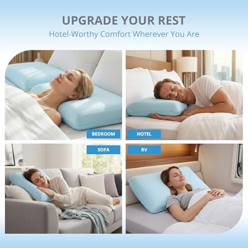 Cooling Pillow for Sleeping, Gel Memory Foam Pillow with Reversible Cover, Neck Support for Side, Back and Stomach Sleepers, Removable & Machine Washable Cover, Bed Pillows for Hot Sleepers, Blue 9