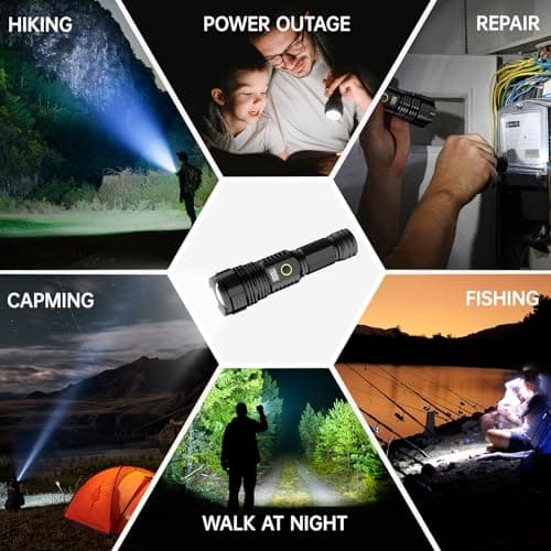 Flashlights High Lumens Rechargeable, 10000LM LED Super Bright Flash Light, Zoomable Linternas with LCD Digital Display, 5 Mode, Waterproof, Powerful Tactical Flashlight for Emergencies Camping Gift 8