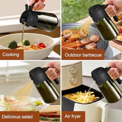 YARRAMATE 16oz/470ml Light-Blocking Dark Oil Sprayer for Cooking, 2 in 1 Olive Oil Dispenser Bottle for Kitchen, Premium Dark Green Glass Oil Bottle, Food-Grade Oil Mister for Air Fryer, BBQ (Black) 8