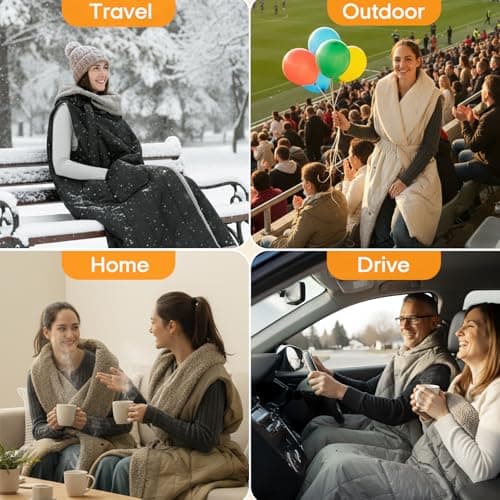ZonLi Electric Wearable Heated Blanket, 2-in-1 Design Portable Cordless Heated Blankets Battery Operated Heated Shawl Blanket, Rechargeable Power Bank for Home, Office, Travel, Gift for Christmas 5