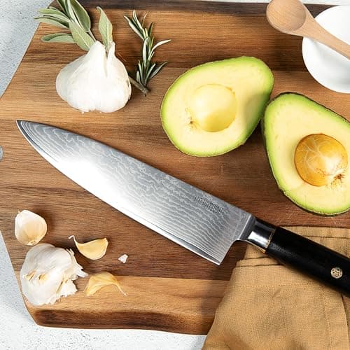 Yatoshi Knives Magnetic Kitchen Knife Block Set - Japanese 67 Layer High-Grade VG-10 Steel Knives, Sharp, G10 Handle Professional Kitchen Knife Set - Black Damascus (6 pieces) 8