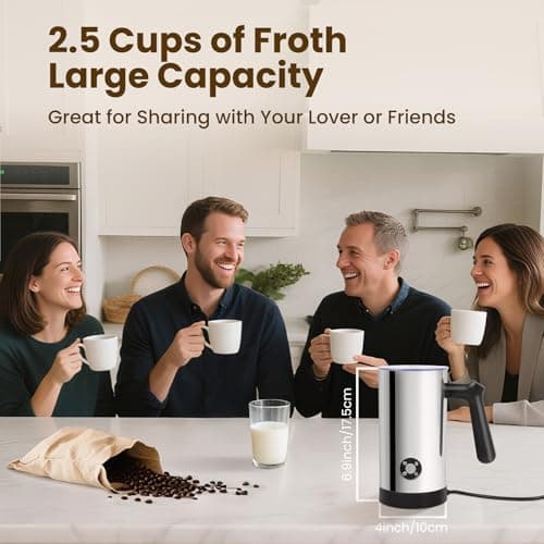 Milk Frother, 4-in-1 Milk Frother and Steamer, 10.6oz Electric Milk Steamer, Automatic Cold and Hot Foam maker for Lattes, Cappuccinos, Ceramic Lining Interior (Polished) 5