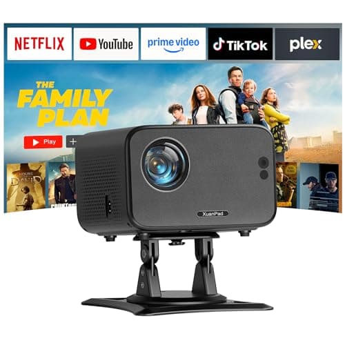 [Netflix Officially & Auto Focus] Projector with WiFi and Bluetooth, XuanPad Full HD 1080P Portable Projector, 210° Rotatable Stand, Auto Keystone, Dust Removal and Heat Dissipation Design