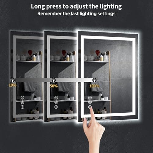 28"x20" LED Bathroom Mirror with Lights, Backlit + Front Lit with CRI>90, Lighted Mirror for Bathroom, Anti-Fog, Dimmable Brightness, 3 Colors, Memory Function, Shatterproof Tempered Glass 6