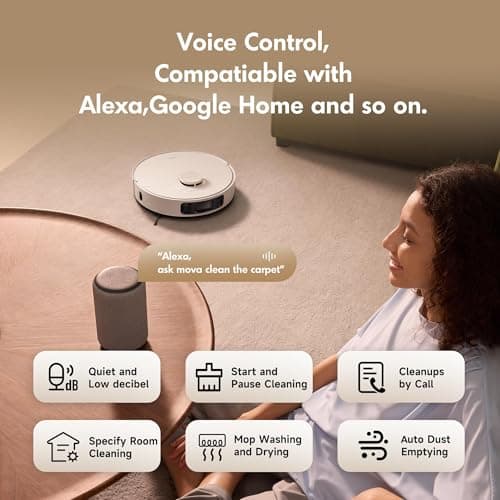Mova P10 Ultra Robot Vacuum and Mop 8,300Pa Suction 140°F Hot Water Auto Mop Washing & Drying, Dual Spinning Extenable Clean, 10.5mm Lifting for Carpet, 360°Obstacle Avoidance, App Control 6
