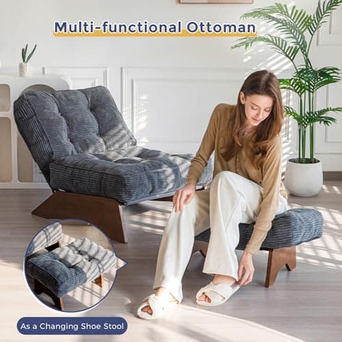 MAXYOYO Accent Chair with Ottoman Adjustable Backrest, Tufted Living Room Chair Upholstered Lounge Chair with Footrest Set, Modern Chair Cozy Reclining Chair for Reading Room, Dark Grey 7