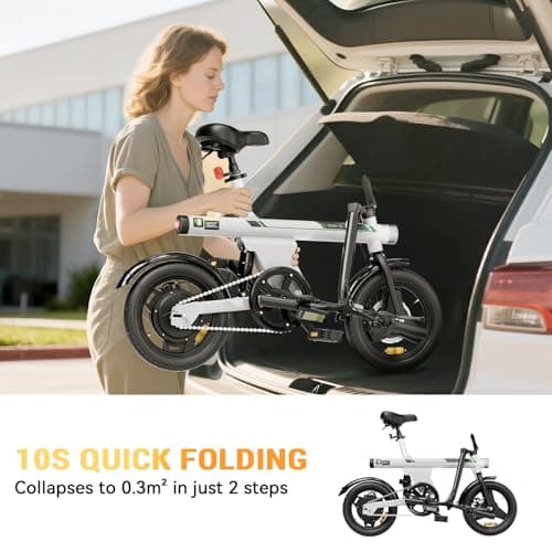 AYOLNY Mini Foldable Electric Bike for Adults, 500W Peak Folding Ebike, 36V 7.8Ah Battery 30-40 Miles, 14" Small Adult Electric Bicycle for Commuting (Ebike, White) 5