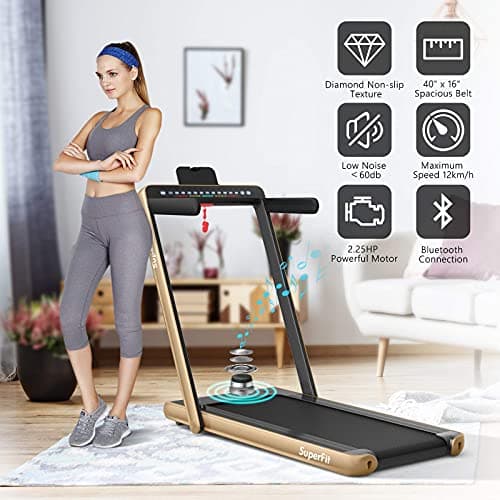 Goplus 2 in 1 Folding Treadmill with Dual Display, 2.25HP Superfit Under Desk Electric Pad Treadmill, Installation-Free, Blue Tooth Speaker, APP Control, Remote Control, Walking Jogging for Home 8