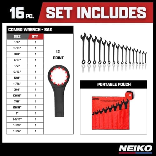 Neiko 03574A Jumbo Combination Wrench Set | 16 Piece | SAE | 1/4” to 1-1/4” | Raised Panel Construction 6