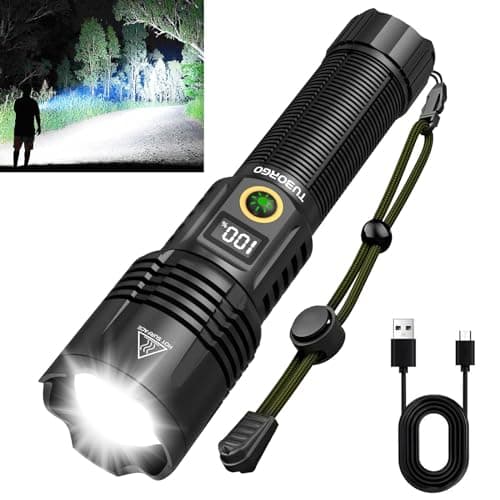 TUBORGO Rechargeable Flashlights 2200 High lumens, Super Bright LED Tactical Flashlight, Zoomable, IPX6 Waterproof, 6 Modes, Powerful Handheld Flash Light for Emergencies, Camping, Hiking