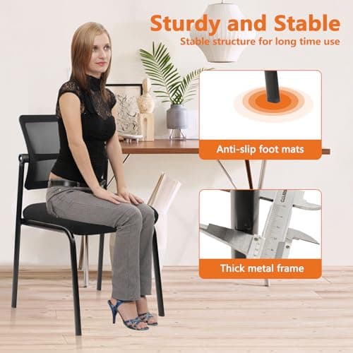 CLATINA Stacking Armless Office Chair with Adjustable Backrest, Stackable Mesh Guest Reception Desk Chairs with Ergonomic Lumbar Support for Conference Waiting Room Lobby Side School, Black, 1 Pack 6