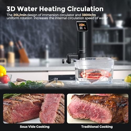 KitchenBoss WIFI Sous Vide Cooker: Ultra-Quiet Sous-vide Cooking Machine 1100 Watts Stainless Steel Immersion Circulator for Kitchen with TFT Preset Recipes, Black 7