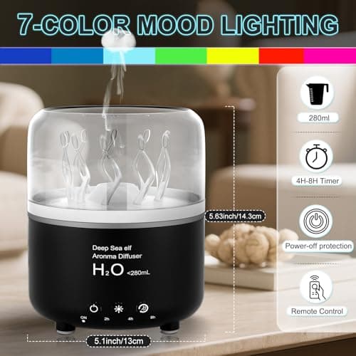 Morbou Essential Oil Diffuser with Jellyfish Spray & Sea Anemone Rotation, 280ml Ultrasonic Aromatherapy Machine,7-Color LED Night Light Quiet Mist for Bedroom, Remote Control (Black) 6