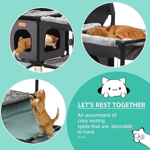 Oceskyha Cat Tree for Large Cats, Indoor, Multi-Level, Cat Furniture with Cat Bed Cave, Scratching Posts, and Toys 6