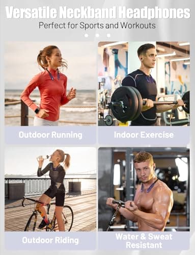 TERUBIN Neckband Bluetooth Headphones, 120H Long Playtime Wireless Stereo Neckband Earbuds with Microphone, Waterproof Around The Neck Headphones in Ear Headset for Sports/Workout/Office (Purple) 8