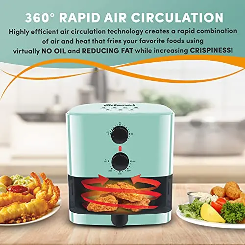 Elite Gourmet EAF-3218BL Personal 1.1Qt Compact Space Saving Electric Hot Air Fryer Oil-Less Healthy Cooker, Timer & Temperature Controls, PFOA Free, Mint 5