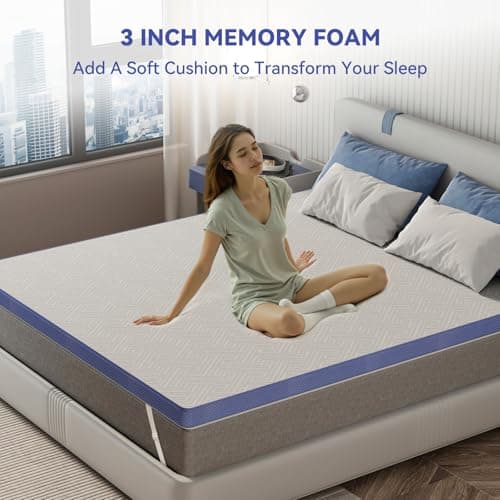 Susalt Twin XL Mattress Topper College Dorm, 3 Inch Cooling Gel Memory Foam Mattress Topper, Washable Cover, Non-Slip Elastic Band, Breathable Plush for Back Pain Relief, CertiPUR-US 5