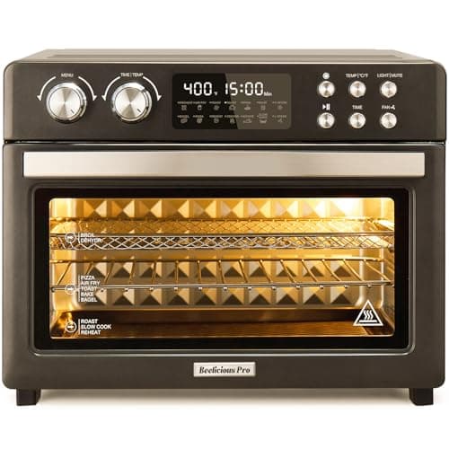 Air Fryer Toaster Oven Combo, Large 12-in-1 Convection Countertop Oven with 3-Layer Cooking, Rotisserie for Chicken, 6 Heating Tubes, Fast Preheat, Fit 11" Pizza, All Accessories, Black-Gold
