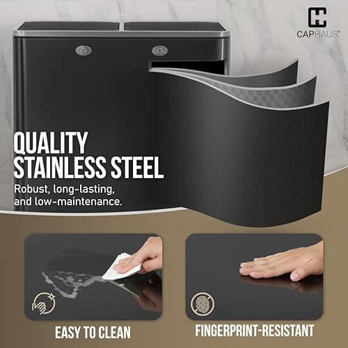CAPHAUS Black Dual Trash Can w/Double Lid, Trash & Recycle Bins Combo, Hands-Free Stainless-Steel Garbage Can for Kitchen, with 2 Compartment, Hinged Lid, Odor Filters, Handles, 25L+25L, 2 x 6.6 Gal 5