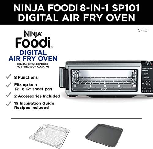 Ninja SP101 Foodi 8-in-1 Air Fry Large Toaster Oven Flip-Away for Storage Dehydrate Keep Warm 1800w XL Capacity Piano shiny BLACK (Renewed) 8