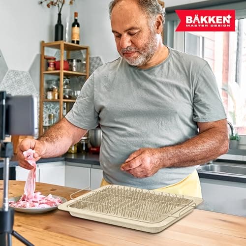 Bacon Tray - 2-Piece Set – Marble Coating - Durable, Non-Stick Cooking Tray for Bacon – White Stone Tray and Carbon Steel Rack 7