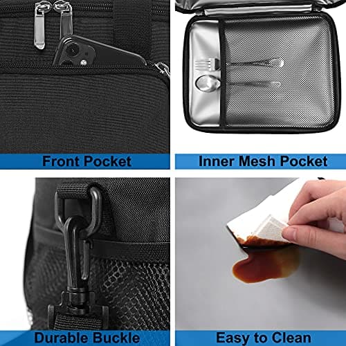 Femuar Reusable Lunch Box for Men/Women - Insulated Lunch Bag Leakproof Lunchbox for Work Office Picnic Beach - Freezable Lunch Cooler Bag with Adjustable Shoulder Strap - Black 6