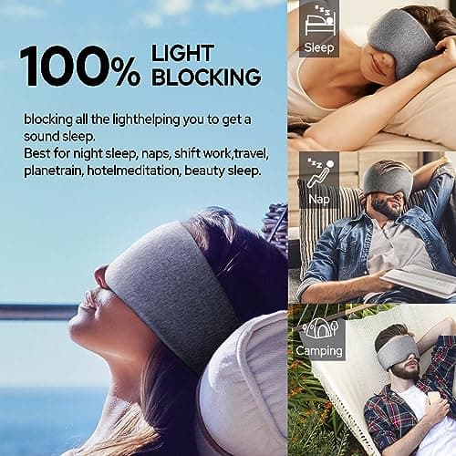 Cotton Sleep Eye Mask for Men Women, 100% Blocking Light Sleeping Mask for Side Sleeper, Soft Zero Pressure Cooling Blackout Eye Masks for Sleep, Eye Covers for Sleeping fits All Heads Adjustable 6