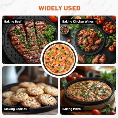 CasaCulina 12 Inch Pizza Pan with Holes, Nonstick Pizza Tray for Oven, Round Perforated Carbon Steel Pizza Baking Pans Pizza Bakeware for Home Restaurant Kitchen Baking 6