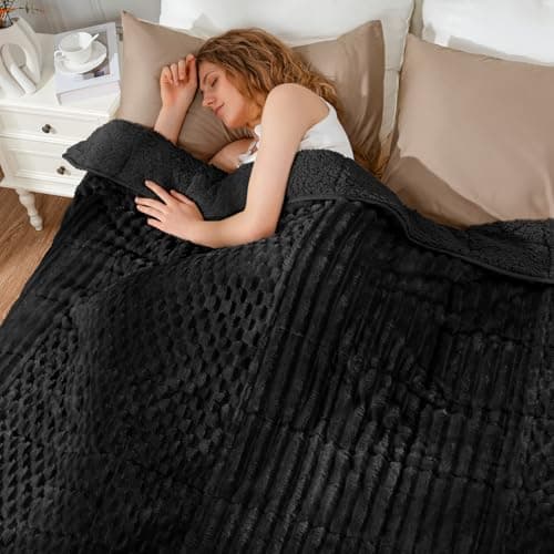 Uttermara Fleece Weighted Blanket for Adults Queen Size 15lbs, Soft Sherpa Weighted Blankets for Sleeping and Calming, Fuzzy Heavy Blanket for Bed and Couch, 60 x 80 Inches, Black 9