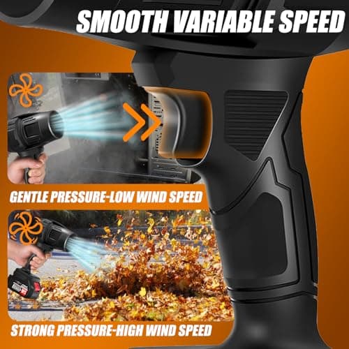 Cordless Leaf Blower with 2 x 4.0Ah Battery and Charger, 600,000 RPM Turbo Air Jet Blower, Lightweight Handheld Blower with Adjustable Speed for Patio Cleaning, Lawn Care, Car, Blowing Leaves and Dust 5