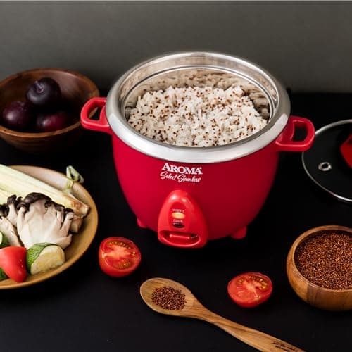 Aroma Housewares Select Stainless Rice Cooker & Warmer with Uncoated Inner Pot, 6-Cup(cooked)/ 1.2Qt, ARC-753SGR, Red 8