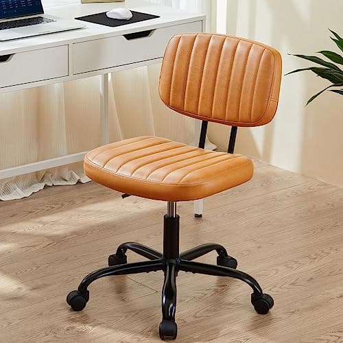 Sweetcrispy Small Office Desk Chair - Armless Comfy Computer Chair with Lumbar Support, PU Leather Low Back Adjustable Height 360° Rolling Swivel Task Chair, for Home, Bedroom